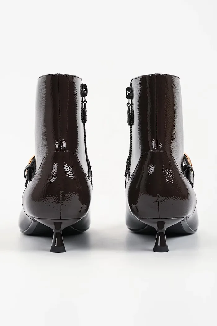 Karl Lagerfeld боти с нисък ток дамски от кожа Pasha кафяви KL30143A