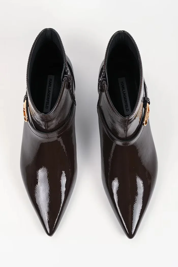 Karl Lagerfeld боти с нисък ток дамски от кожа Pasha кафяви KL30143A