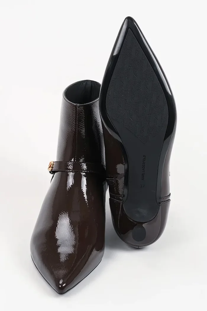 Karl Lagerfeld боти с нисък ток дамски от кожа Pasha кафяви KL30143A