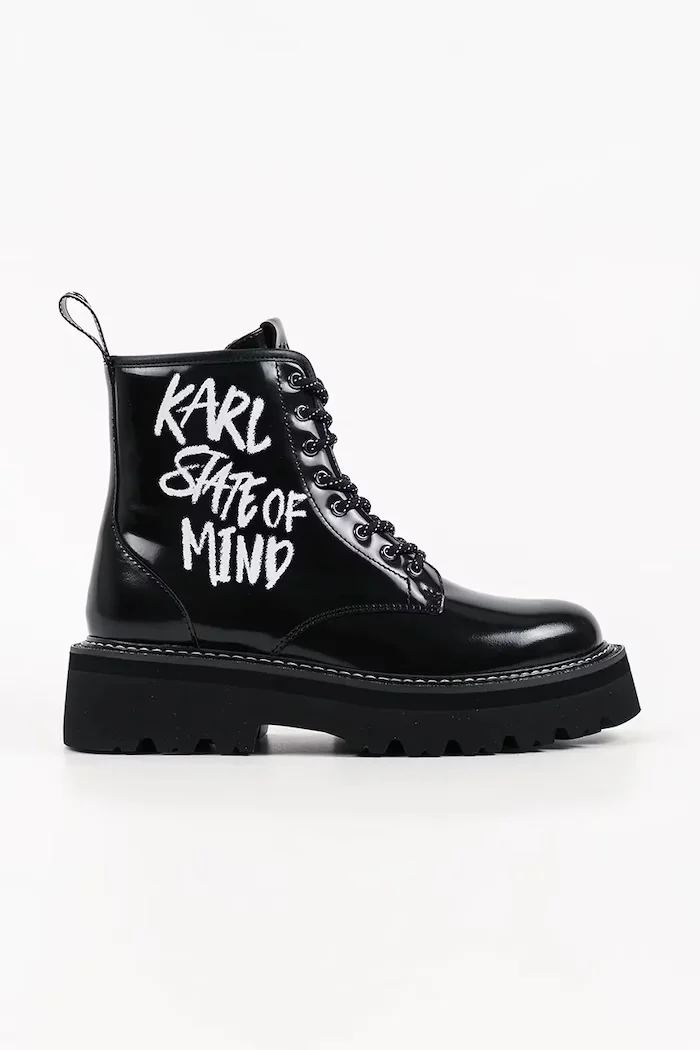 Karl Lagerfeld боти с платформа дамски от кожа Kyla черни KL43455C