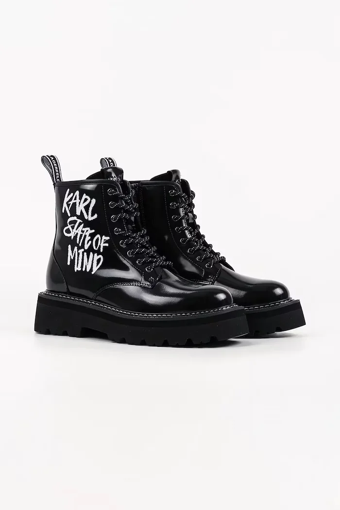 Karl Lagerfeld боти с платформа дамски от кожа Kyla черни KL43455C