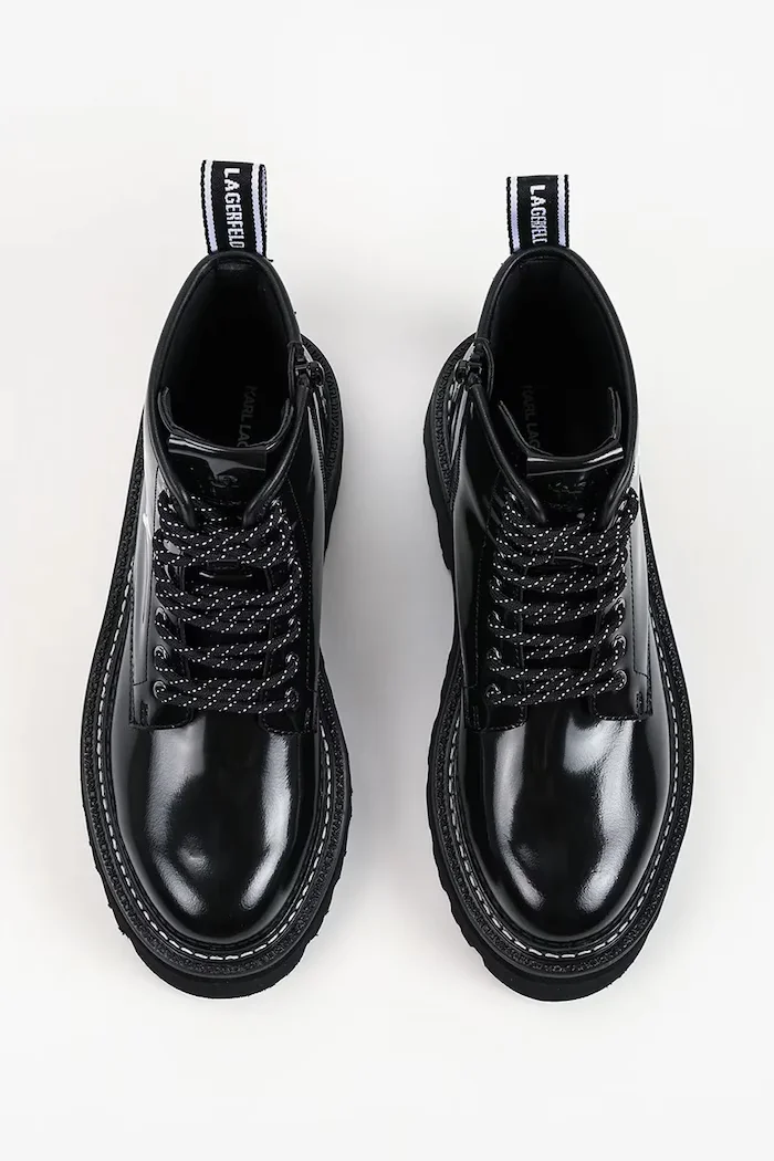 Karl Lagerfeld боти с платформа дамски от кожа Kyla черни KL43455C