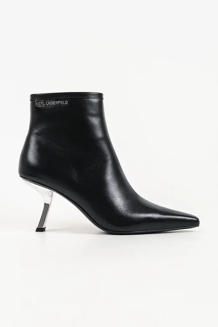Karl Lagerfeld боти с тънък ток дамски от кожа Karmel черни KL33635