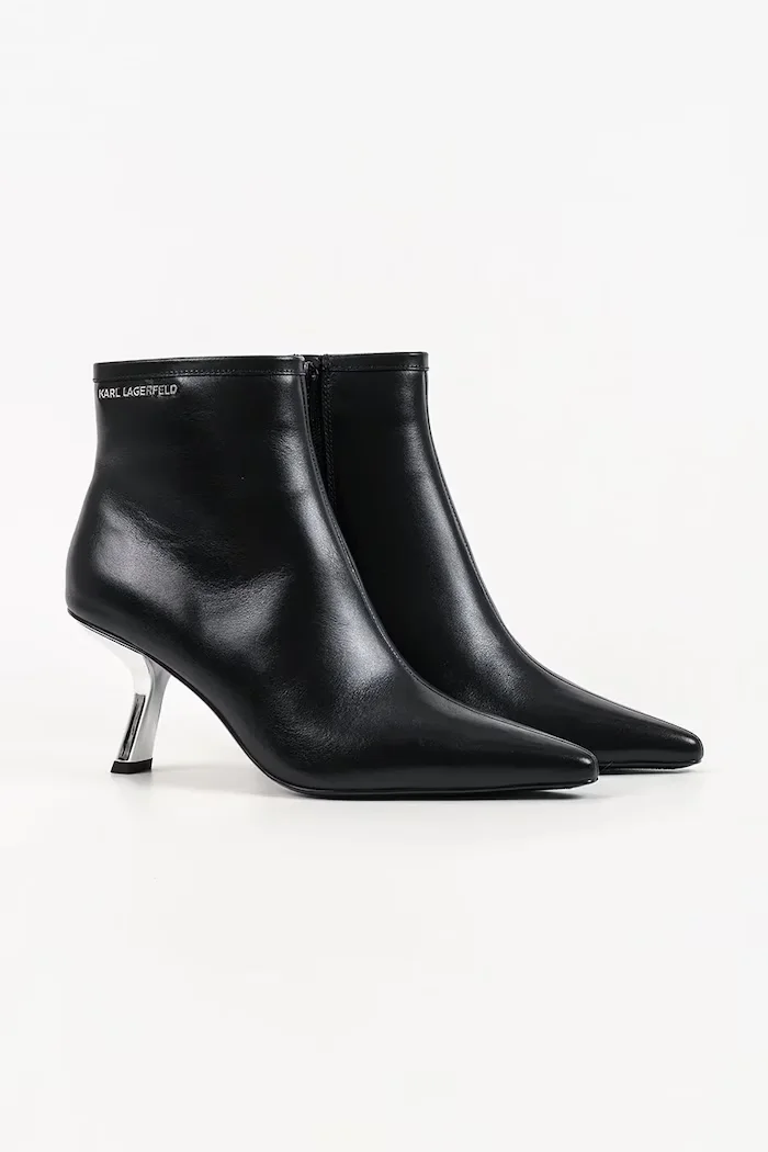 Karl Lagerfeld боти с тънък ток дамски от кожа Karmel черни KL33635