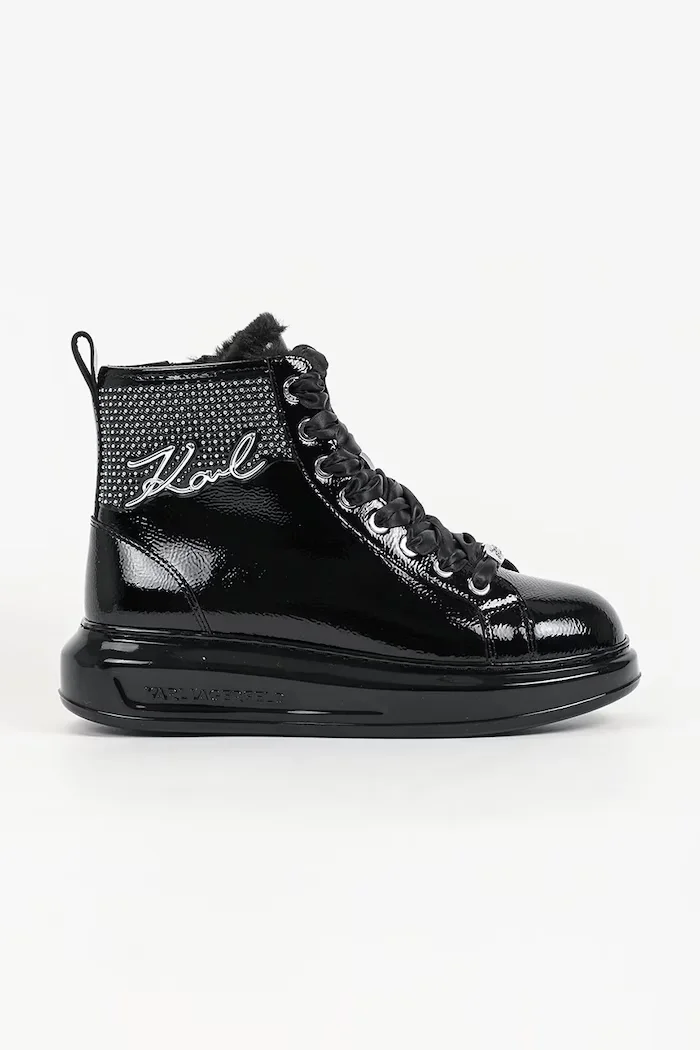 Karl Lagerfeld боти с връзки дамски от кожа Kapri черни KL62558S