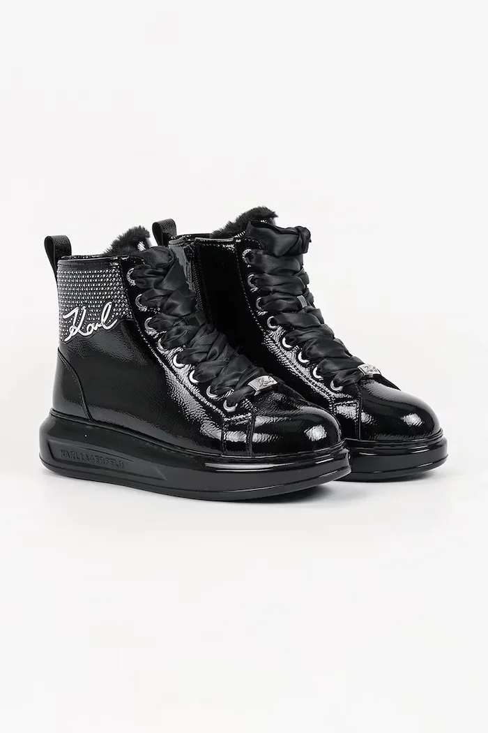 Karl Lagerfeld боти с връзки дамски от кожа Kapri черни KL62558S