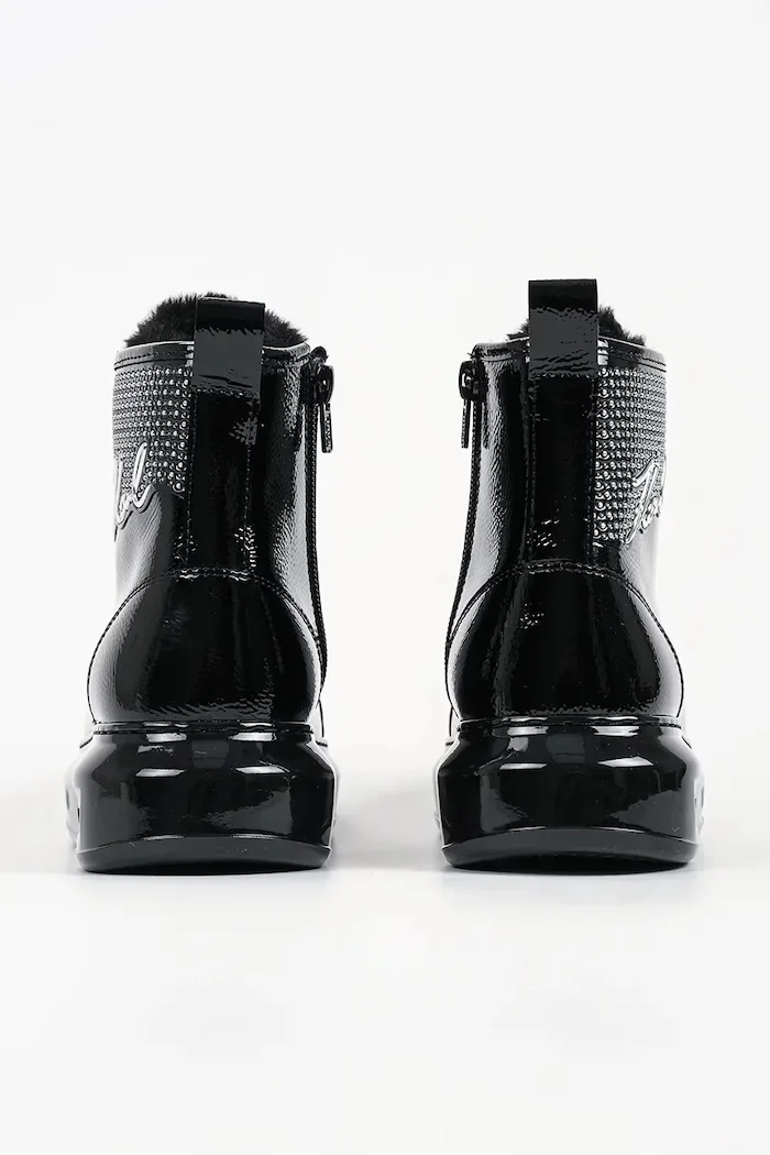 Karl Lagerfeld боти с връзки дамски от кожа Kapri черни KL62558S