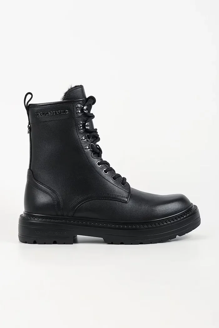 Karl Lagerfeld боти с връзки мъжки от кожа Miles черни KL10256L