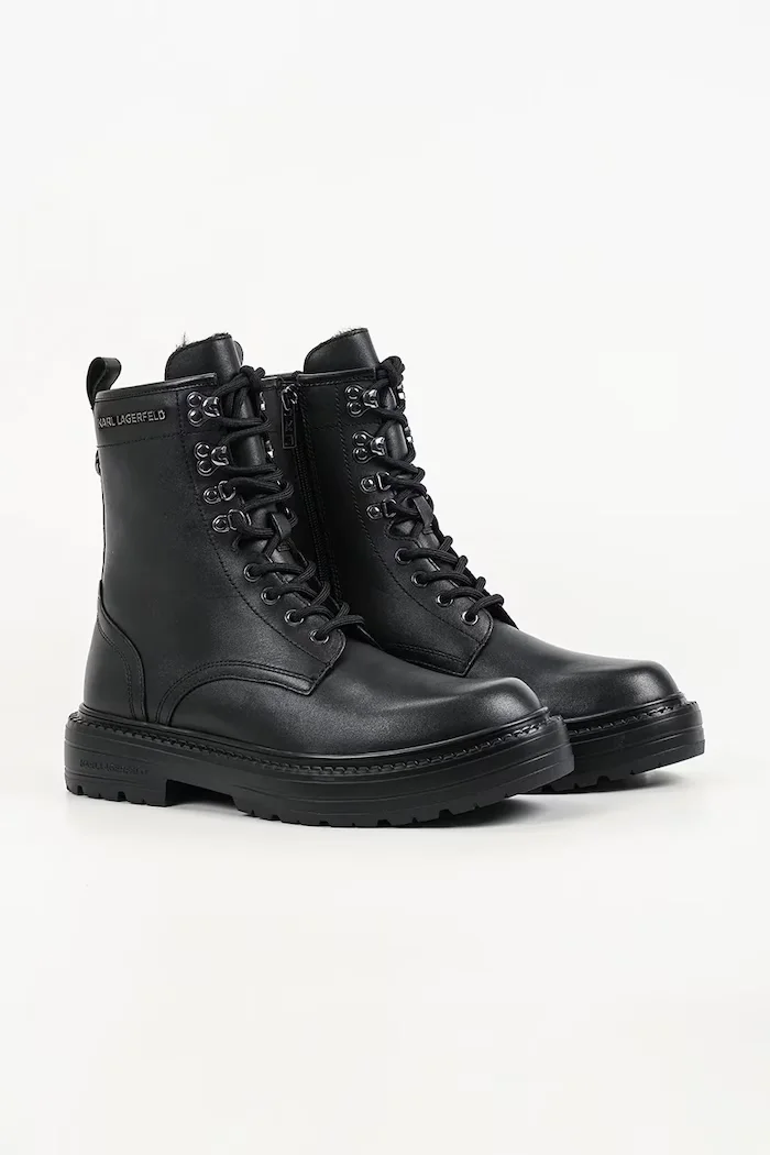 Karl Lagerfeld боти с връзки мъжки от кожа Miles черни KL10256L