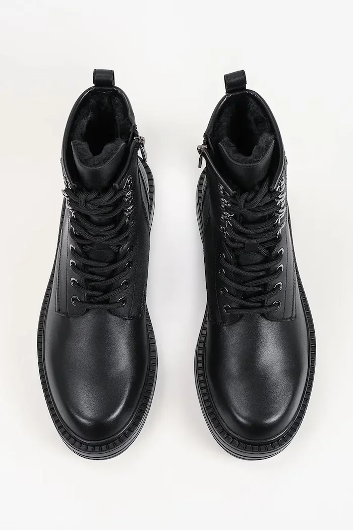 Karl Lagerfeld боти с връзки мъжки от кожа Miles черни KL10256L