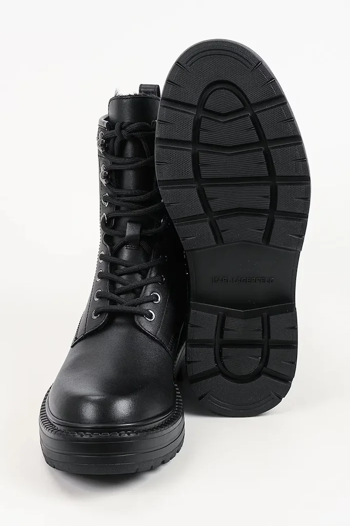 Karl Lagerfeld боти с връзки мъжки от кожа Miles черни KL10256L