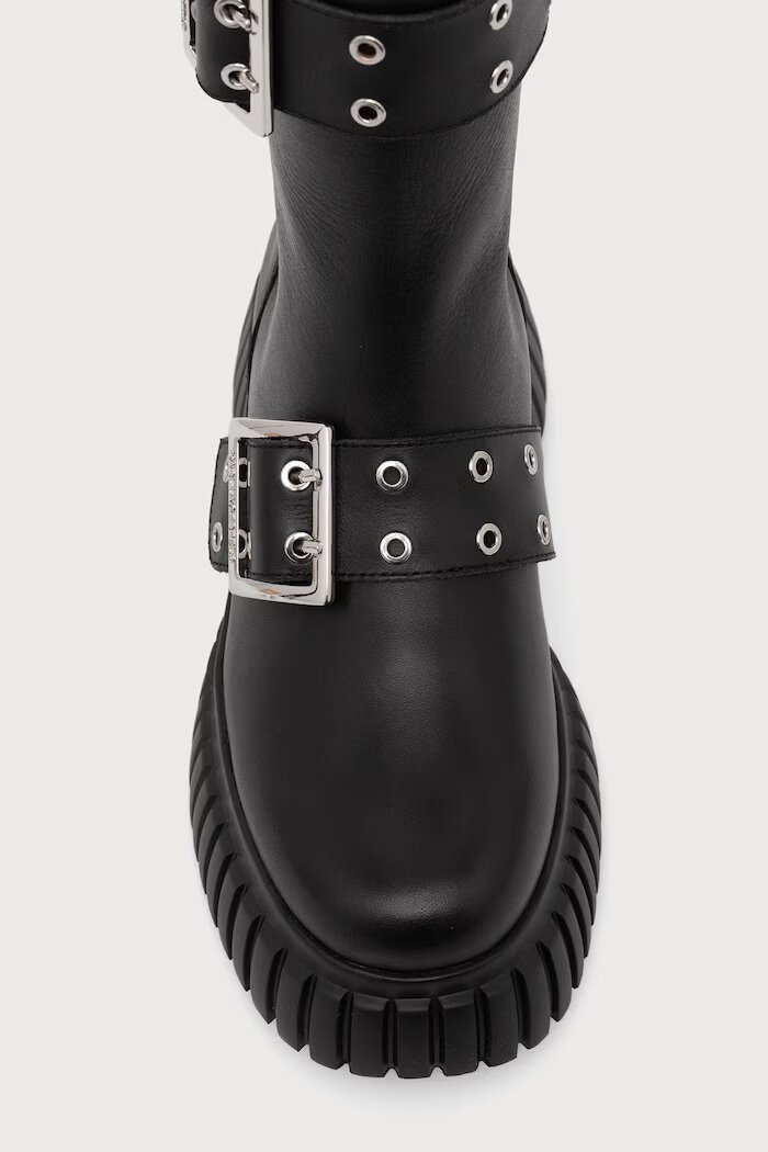 Karl Lagerfeld ботуши под коляното дамски от кожа Kreeper черни KL44490