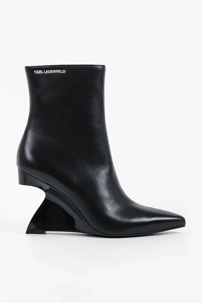 Karl Lagerfeld ботуши под коляното със скосена платформа дамски от кожа Waverly черни KL34645