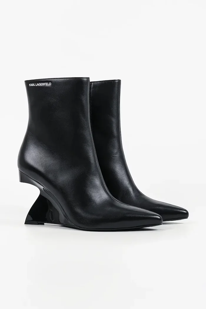 Karl Lagerfeld ботуши под коляното със скосена платформа дамски от кожа Waverly черни KL34645