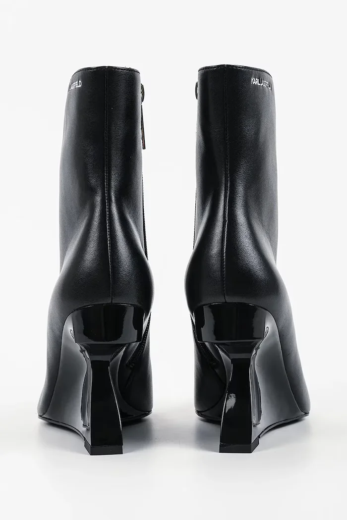 Karl Lagerfeld ботуши под коляното със скосена платформа дамски от кожа Waverly черни KL34645