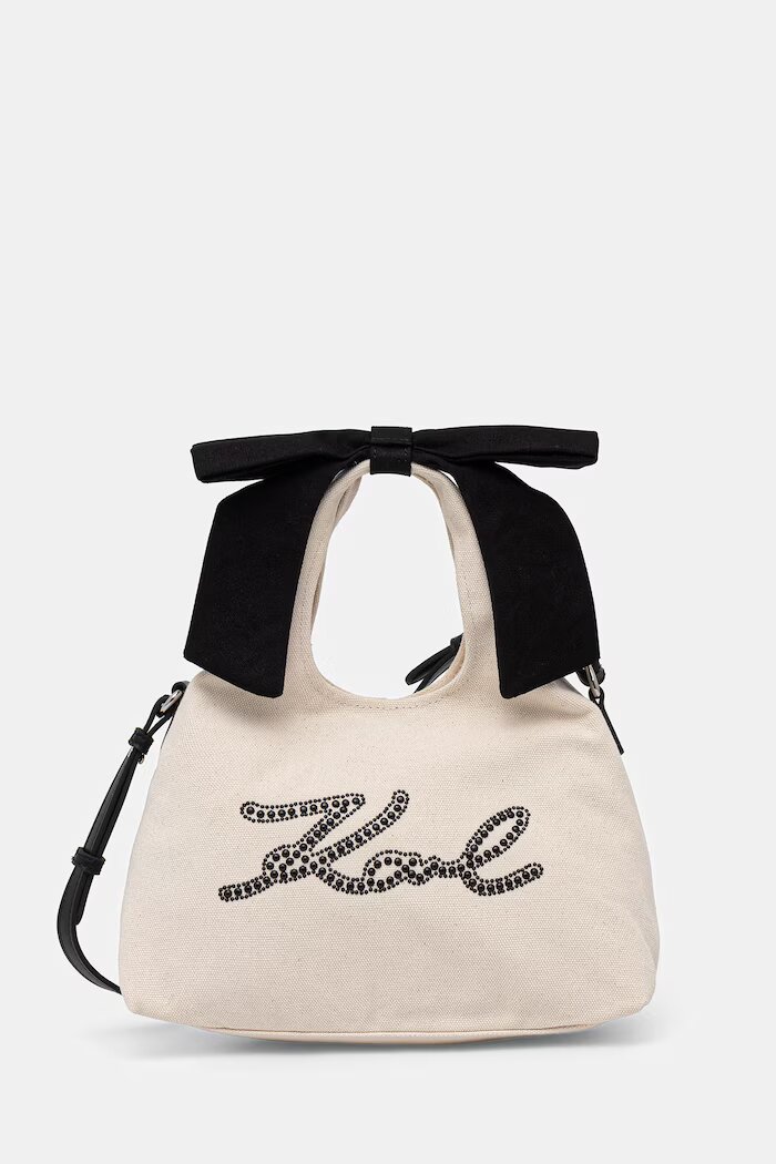 Karl Lagerfeld чанта crossbody дамска от памук K/SIGNATURE бежова B3W50009