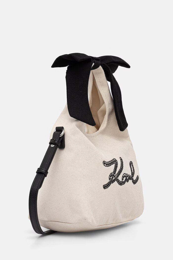 Karl Lagerfeld чанта crossbody дамска от памук K/SIGNATURE бежова B3W50009