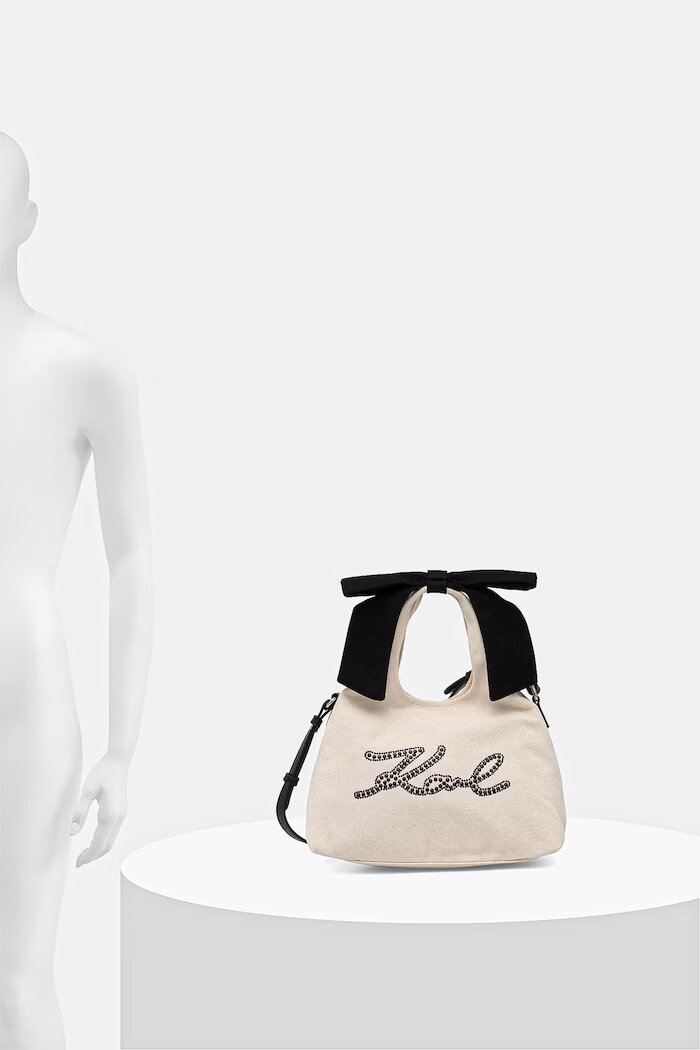 Karl Lagerfeld чанта crossbody дамска от памук K/SIGNATURE бежова B3W50009