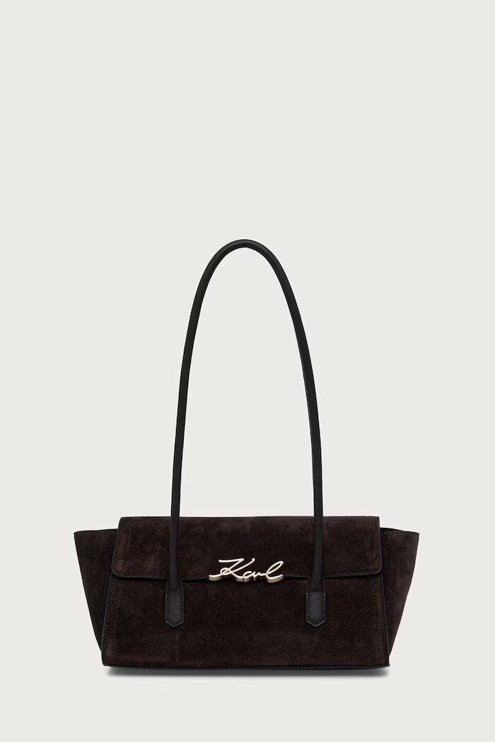 Karl Lagerfeld чанта тип багета дамска от велур K/SIGNATURE кафява B4W30014