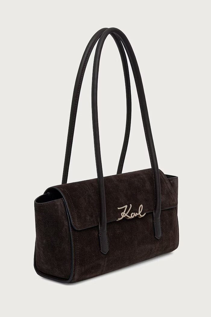 Karl Lagerfeld чанта тип багета дамска от велур K/SIGNATURE кафява B4W30014