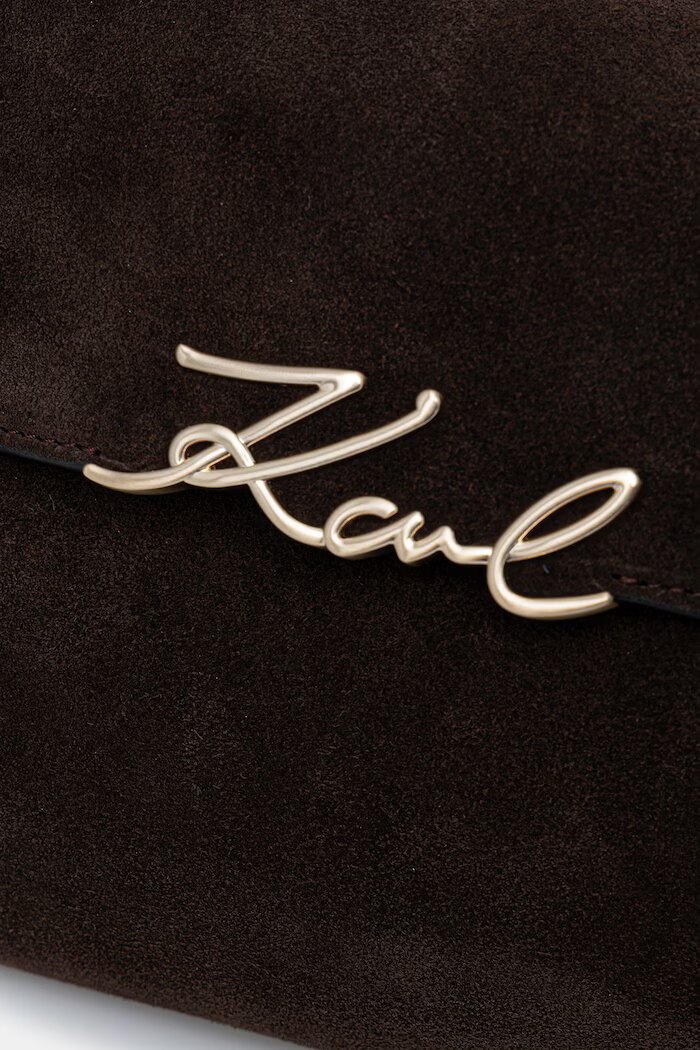 Karl Lagerfeld чанта тип багета дамска от велур K/SIGNATURE кафява B4W30014