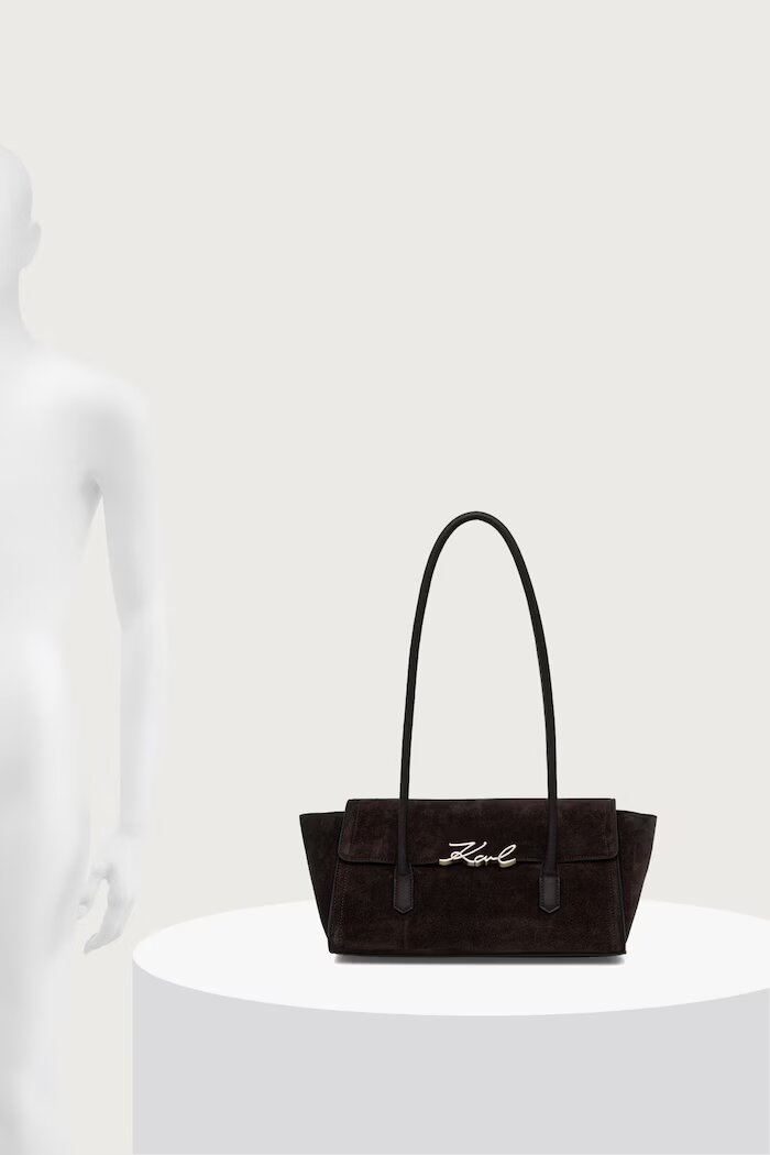 Karl Lagerfeld чанта тип багета дамска от велур K/SIGNATURE кафява B4W30014