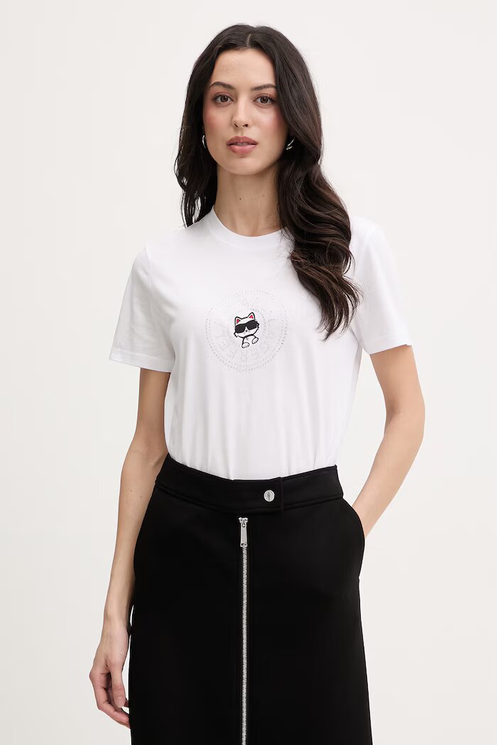 Karl Lagerfeld дамска памучна тениска IKON бяла B2W17025