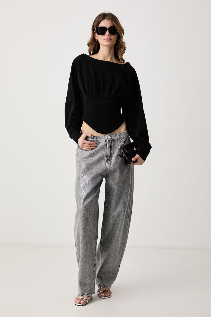 Karl Lagerfeld дънки relaxed fit дамски сиви B4W10086