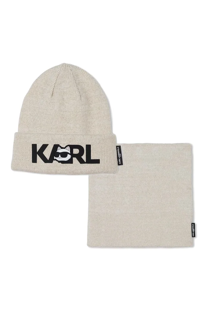 Karl Lagerfeld Детска памучна шапка и шал в бежово Z31013