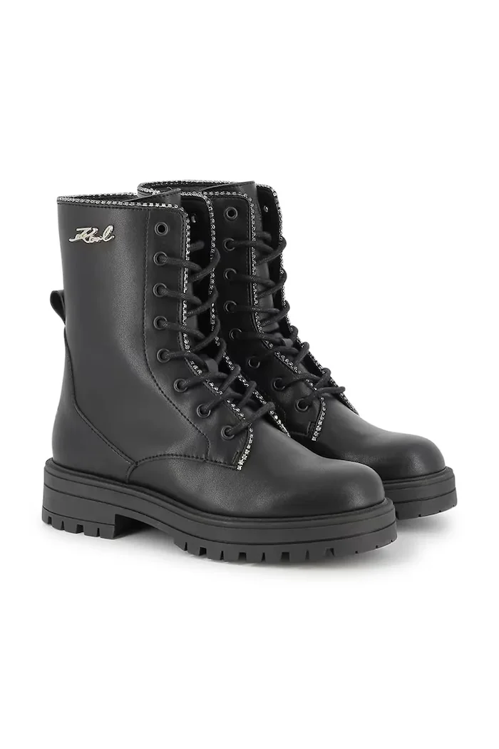 Karl Lagerfeld Детски кожени ботуши в черно Z30983