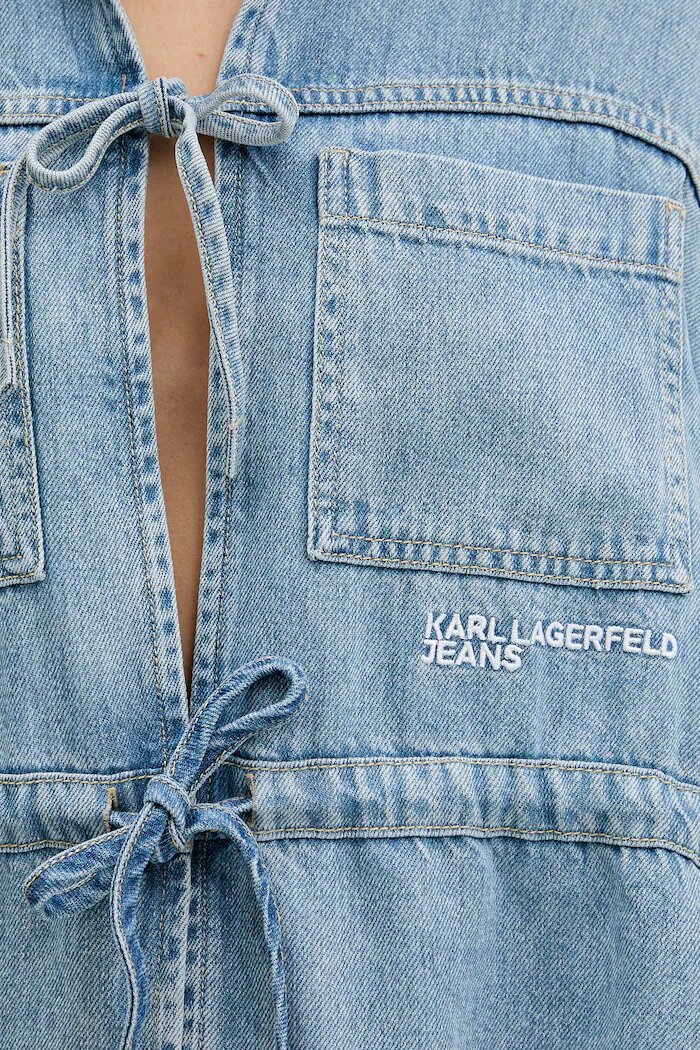KARL LAGERFELD JEANS Дънкова риза дамска в синьо със свободна кройка с връзка на деколтето B2W11025