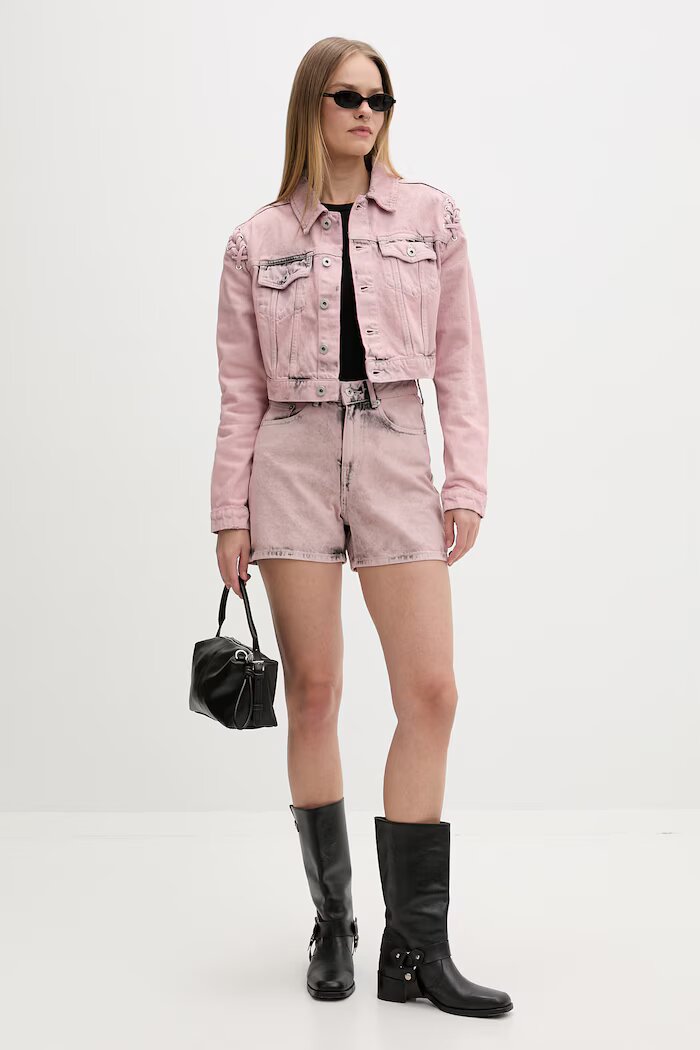 KARL LAGERFELD JEANS къс панталон дамски от деним розов B2W10072