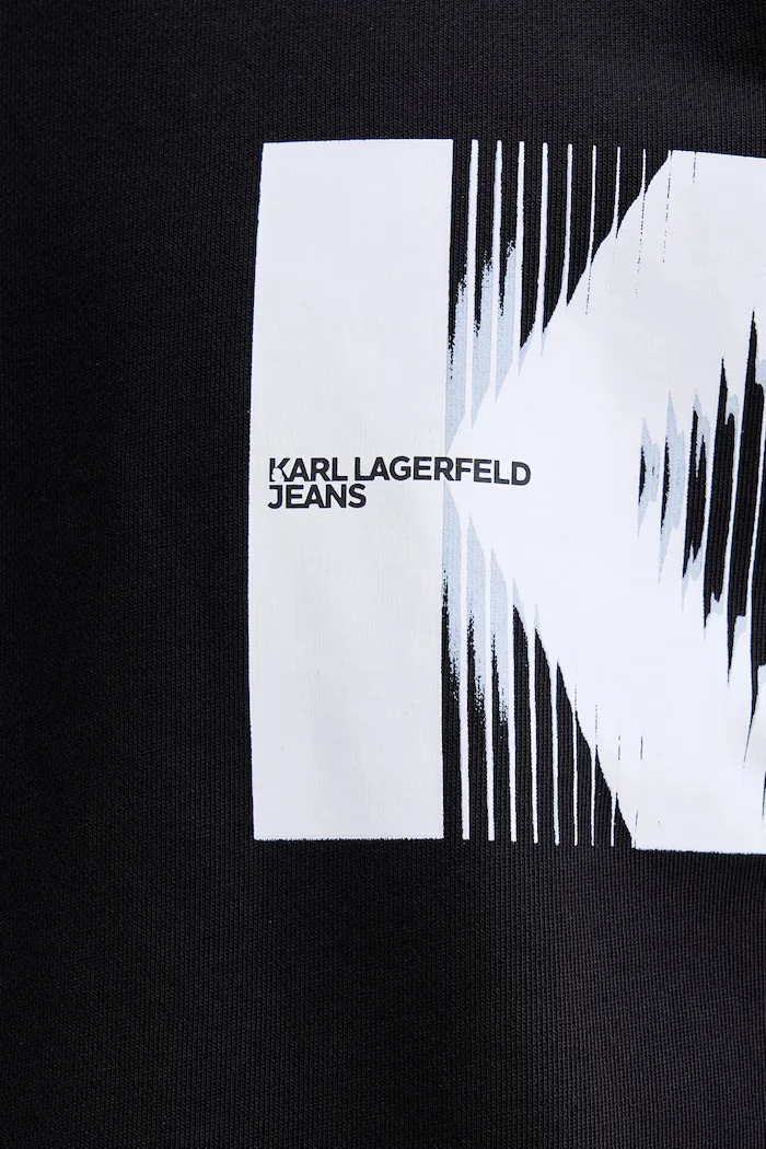 KARL LAGERFELD JEANS Памучен суичър мъжки в черно с качулка с принт B1M20053