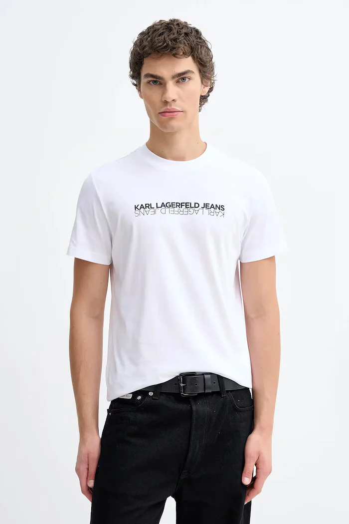 KARL LAGERFELD JEANS Памучна тениска в бяло с принт B1M17063