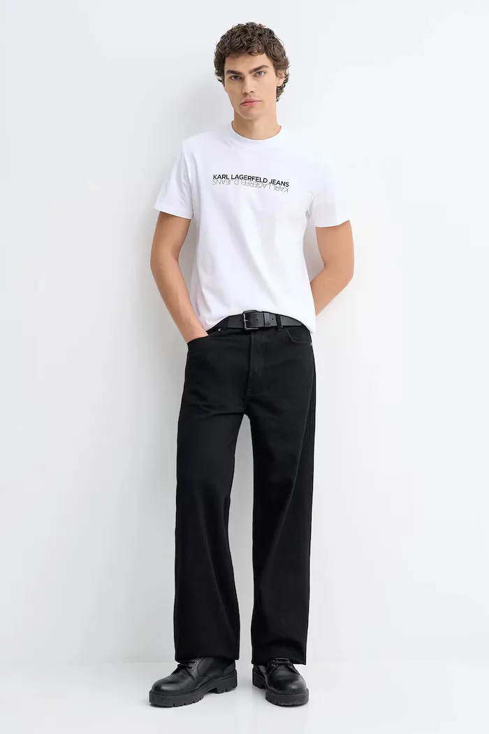 KARL LAGERFELD JEANS Памучна тениска в бяло с принт B1M17063