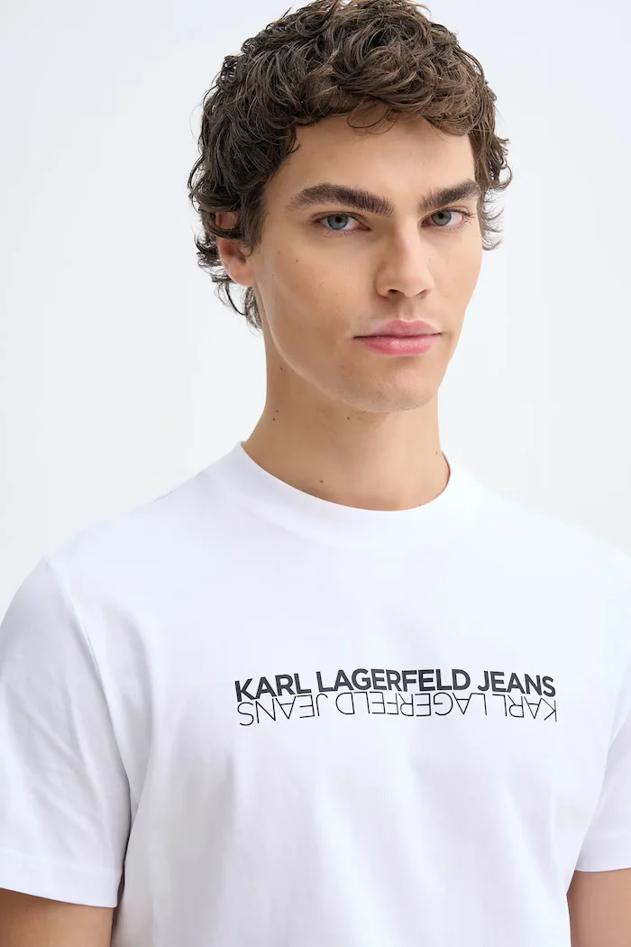 KARL LAGERFELD JEANS Памучна тениска в бяло с принт B1M17063