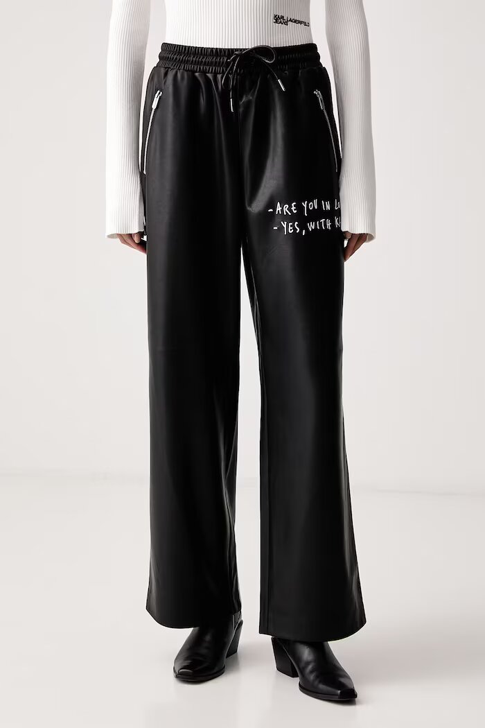 KARL LAGERFELD JEANS панталон дамски от имитация на кожа x Pietro Terzini черен с висока талия B4W10058