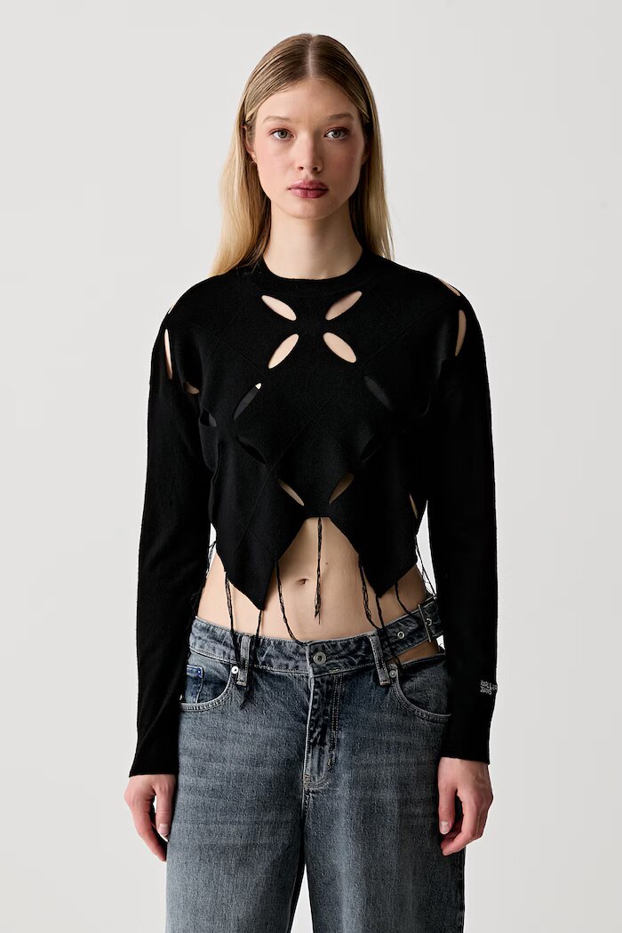 KARL LAGERFELD JEANS пуловер дамски с вискоза черен B3W18013