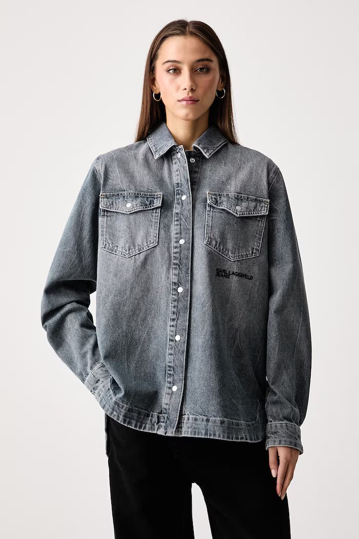 KARL LAGERFELD JEANS риза дамска от деним сива B4W11006
