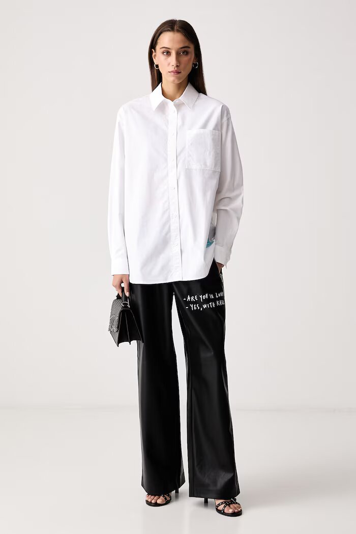 KARL LAGERFELD JEANS риза дамска от памук x Pietro Terzini бяла B4W11028