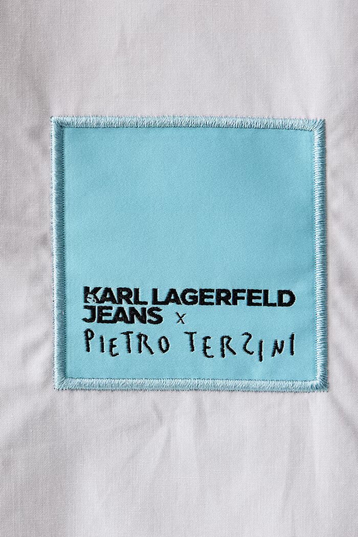 KARL LAGERFELD JEANS риза мъжка от памук x Pietro Terzini бяла с щампа B4M16022