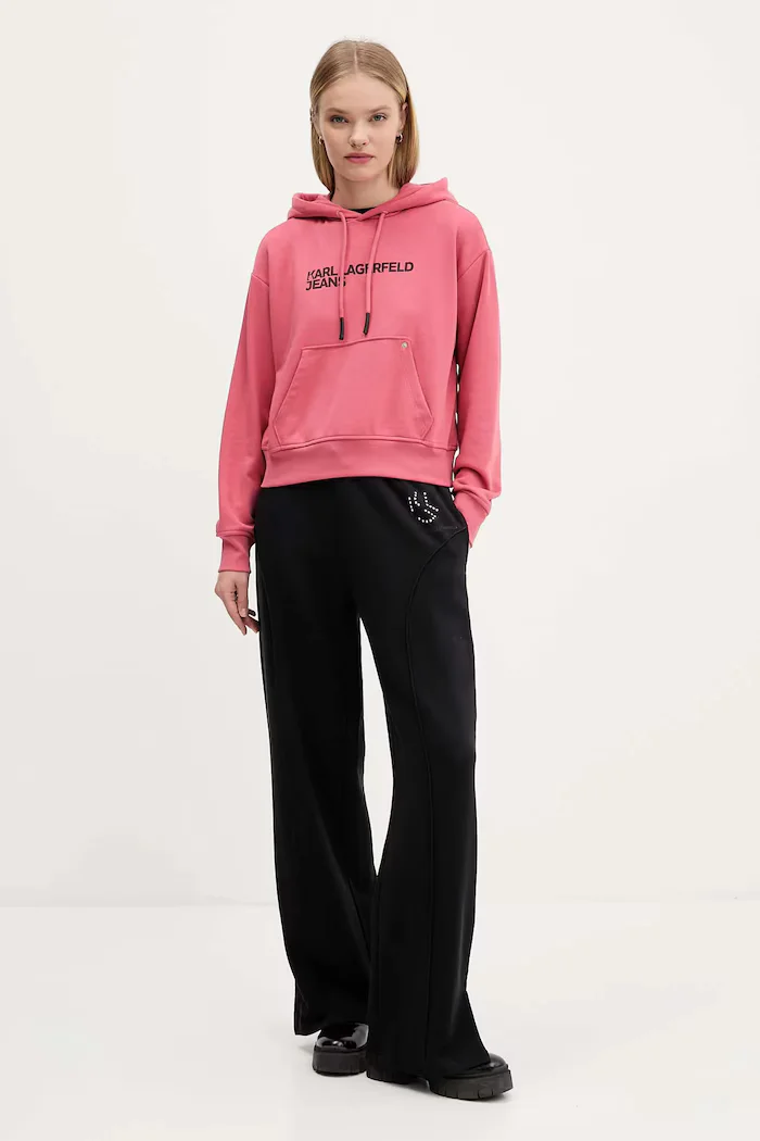 KARL LAGERFELD JEANS суичър с качулка дамски с памук оранжев A2W20053