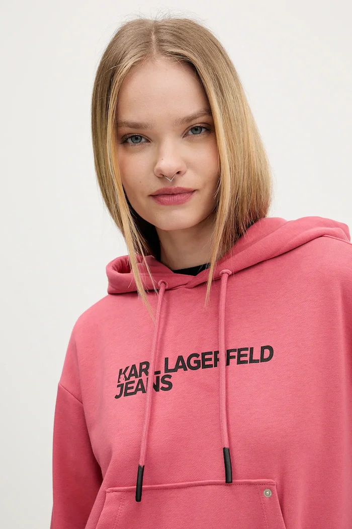 KARL LAGERFELD JEANS суичър с качулка дамски с памук оранжев A2W20053