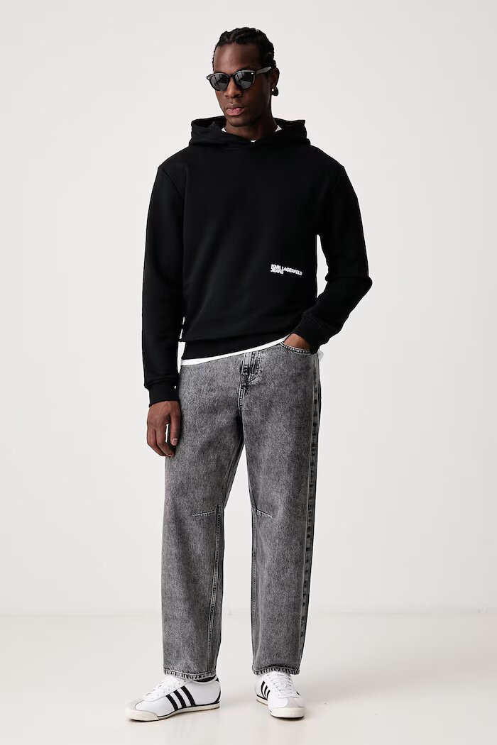 KARL LAGERFELD JEANS суичър с качулка мъжки с памук черен B4M20023
