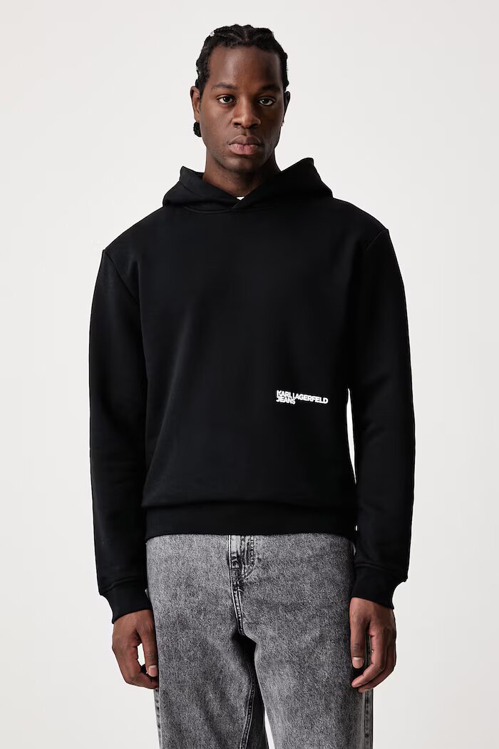 KARL LAGERFELD JEANS суичър с качулка мъжки с памук черен B4M20023