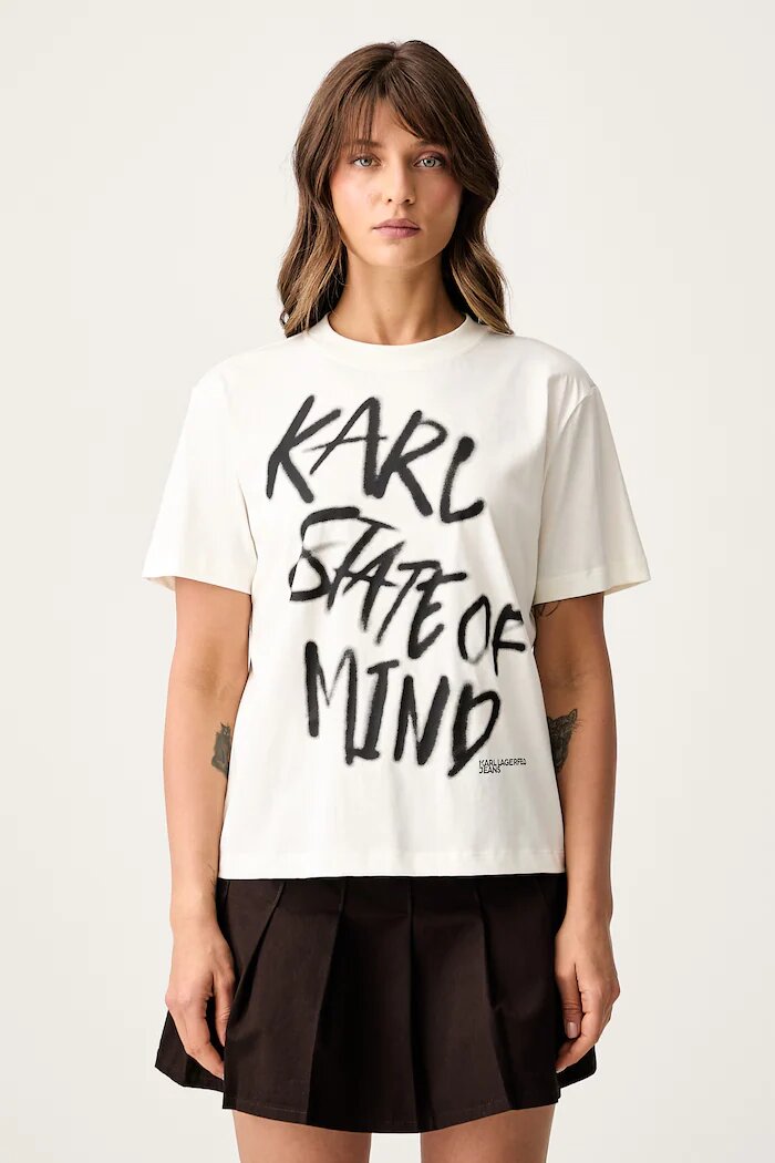 KARL LAGERFELD JEANS тениска дамска от памук бежова B3W17019