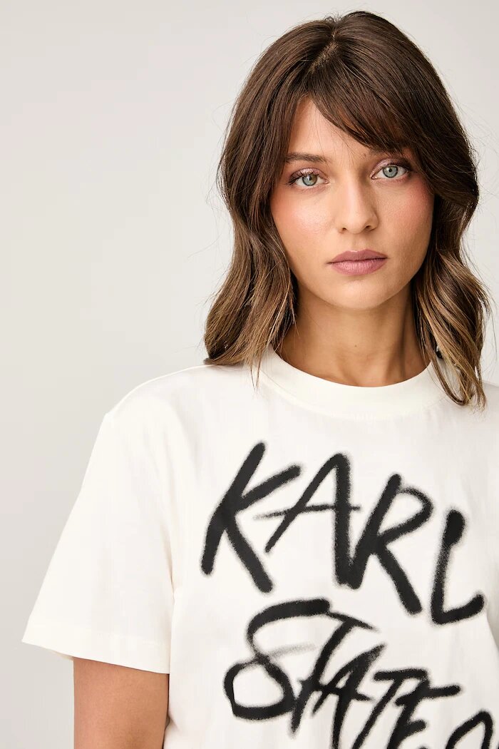 KARL LAGERFELD JEANS тениска дамска от памук бежова B3W17019