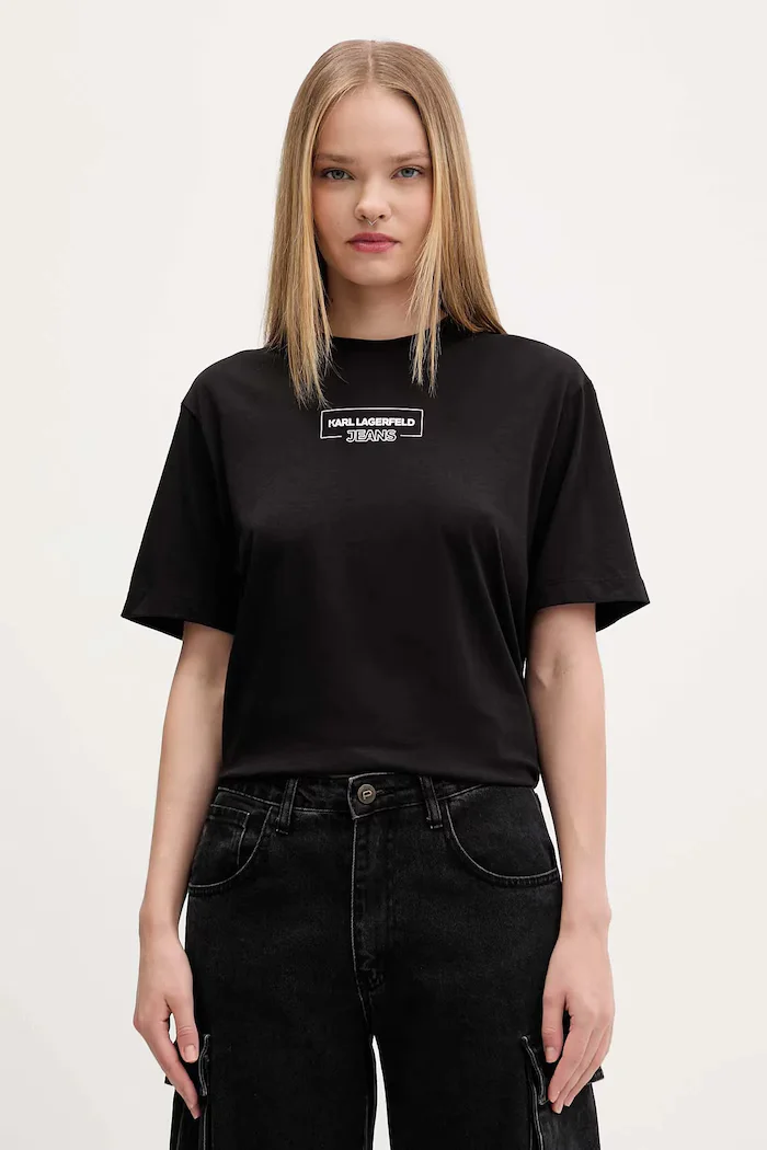 KARL LAGERFELD JEANS тениска дамска от памук черна A4W17003