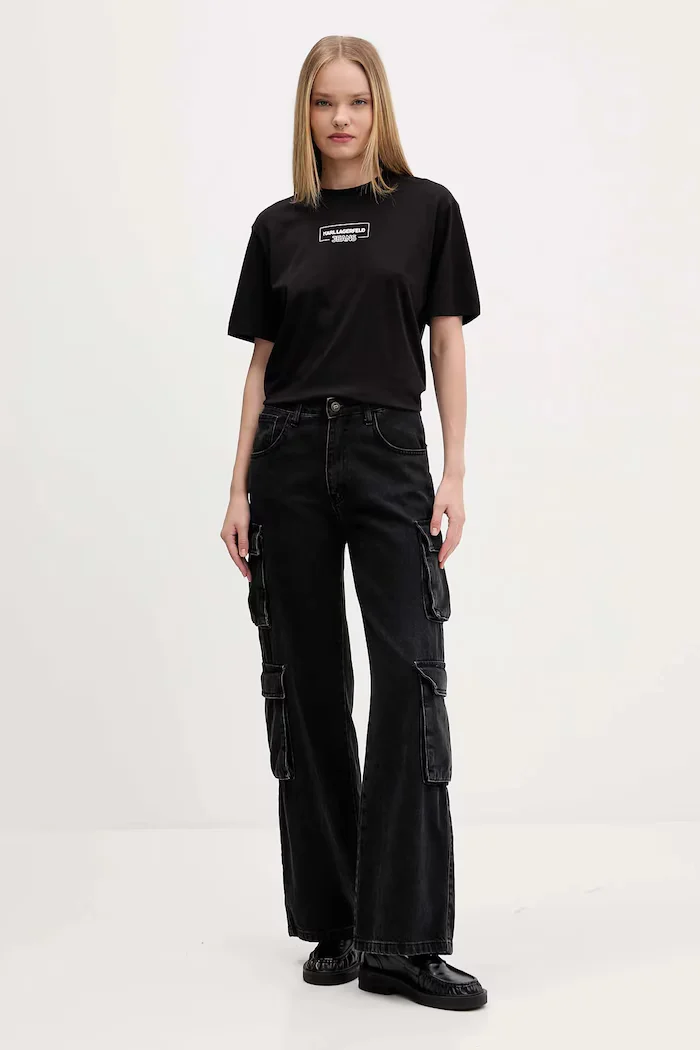 KARL LAGERFELD JEANS тениска дамска от памук черна A4W17003