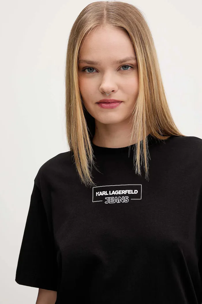 KARL LAGERFELD JEANS тениска дамска от памук черна A4W17003
